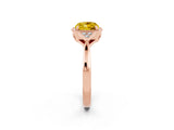 Rose gold Cushion Cut Yellow Sapphire Halo Ring with Tapered Band and Four-Prong Setting_2