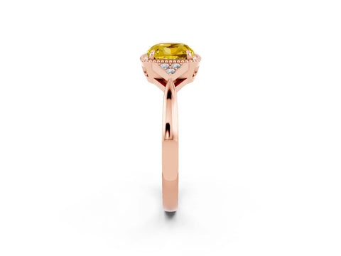 Rose gold Cushion Cut Yellow Sapphire Halo Ring with Tapered Band and Four-Prong Setting_2