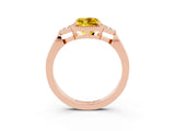 Rose gold Cushion Cut Yellow Sapphire Halo Ring with Tapered Band and Four-Prong Setting_3