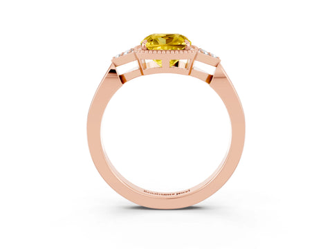 Rose gold Cushion Cut Yellow Sapphire Halo Ring with Tapered Band and Four-Prong Setting_3