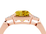 Rose gold Cushion Cut Yellow Sapphire Halo Ring with Tapered Band and Four-Prong Setting_4