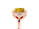 Rose gold Cushion Cut Yellow Sapphire Halo Ring with Tapered Band and Four-Prong Setting_5