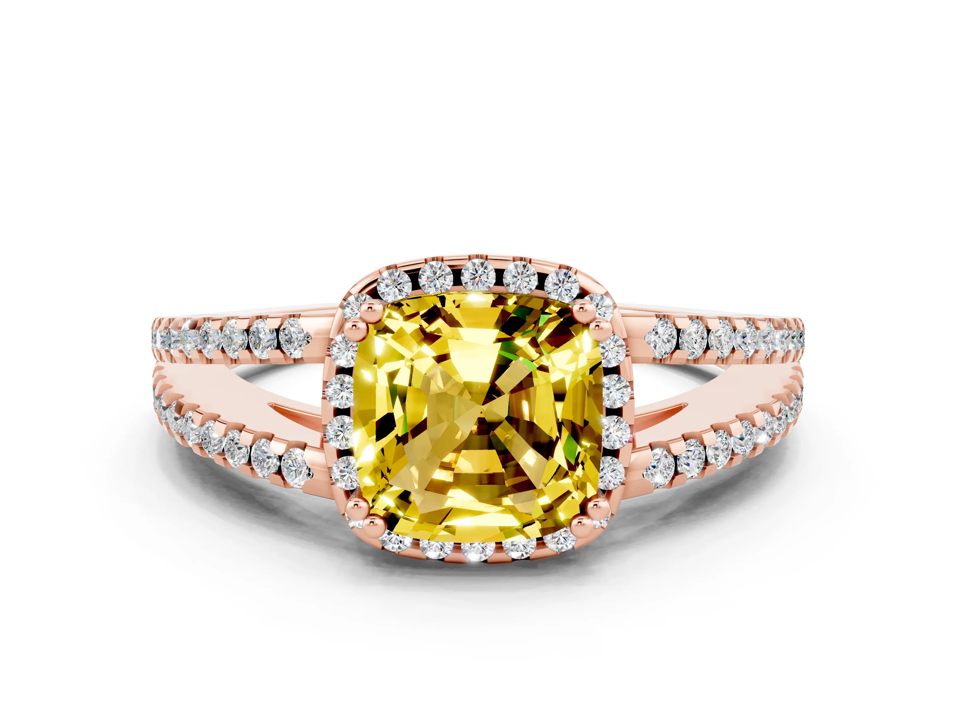 Rose gold Cushion Cut Yellow Sapphire Halo Split Shank Engagement Ring_12