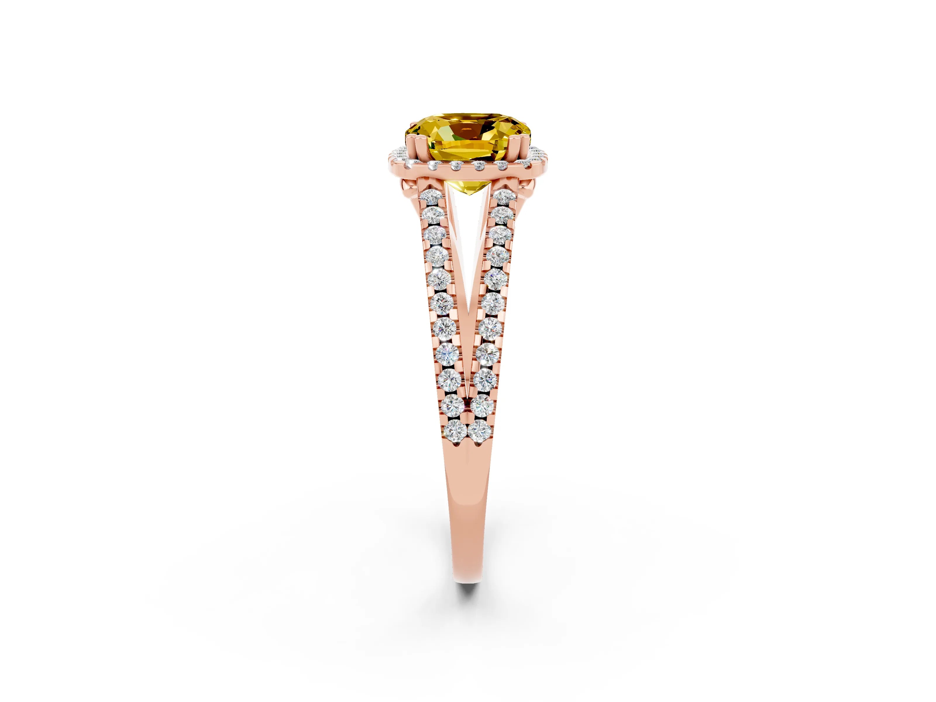 Rose gold Cushion Cut Yellow Sapphire Halo Split Shank Engagement Ring_14