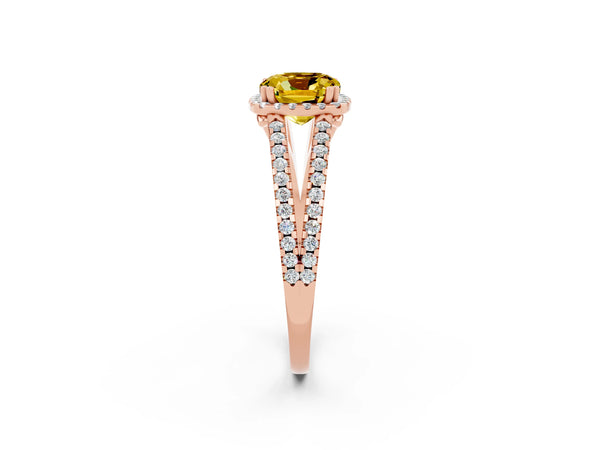 Rose gold Cushion Cut Yellow Sapphire Halo Split Shank Engagement Ring