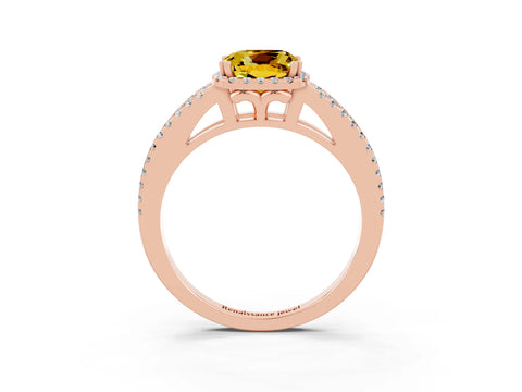 Rose gold Cushion Cut Yellow Sapphire Halo Split Shank Engagement Ring_15