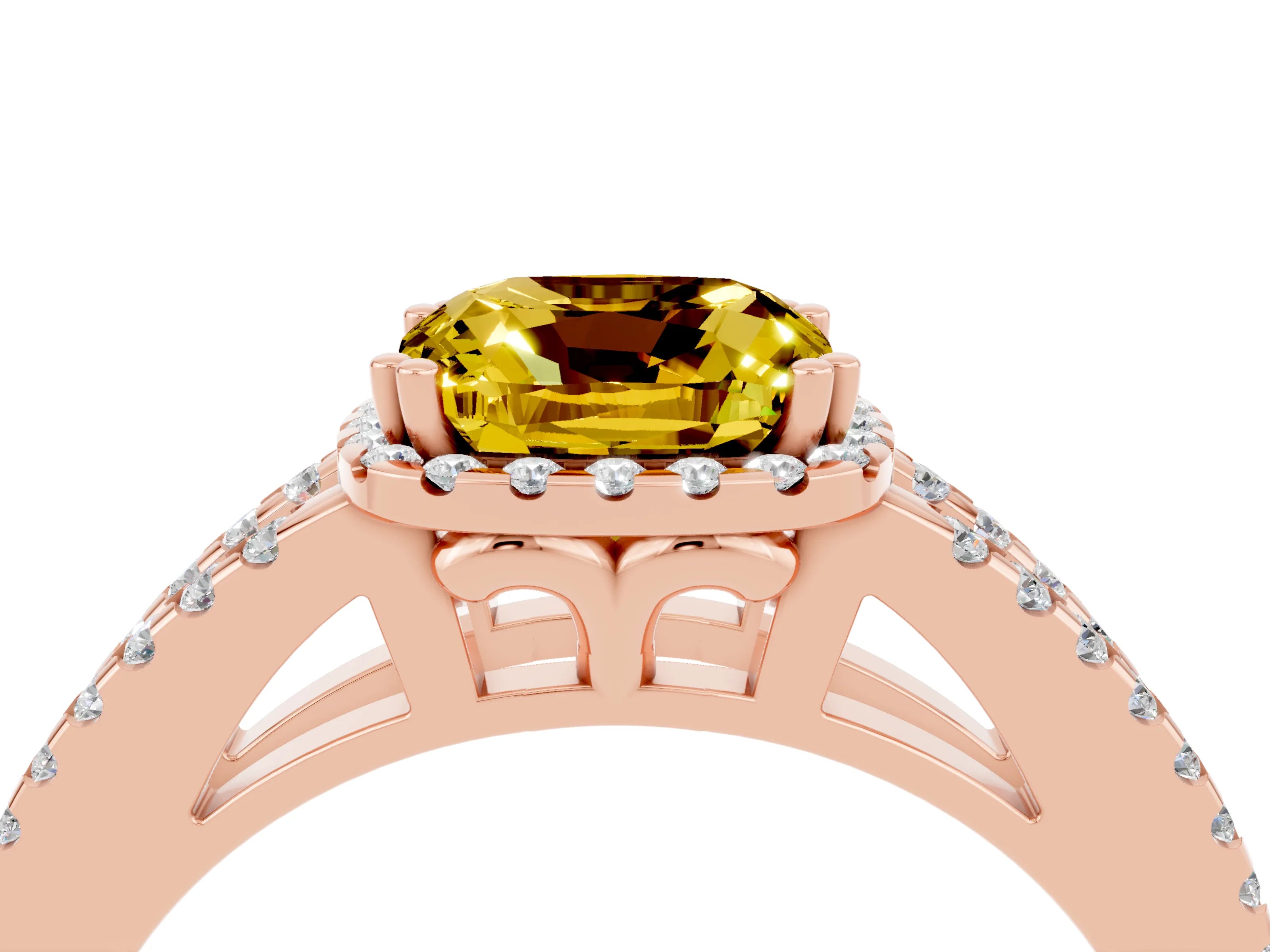 Rose gold Cushion Cut Yellow Sapphire Halo Split Shank Engagement Ring_16