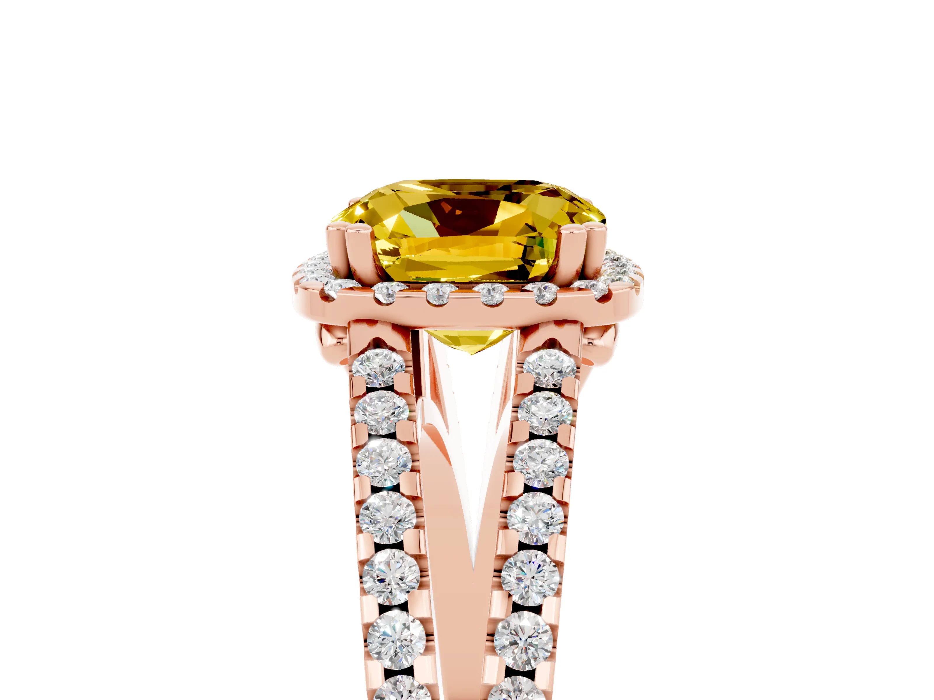 Rose gold Cushion Cut Yellow Sapphire Halo Split Shank Engagement Ring_17