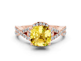 Rose gold Cushion Cut Yellow Sapphire Halo Twist Band Solitaire Prong Setting Ring_24
