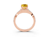 Rose gold Cushion Cut Yellow Sapphire Halo Twist Band Solitaire Prong Setting Ring_27