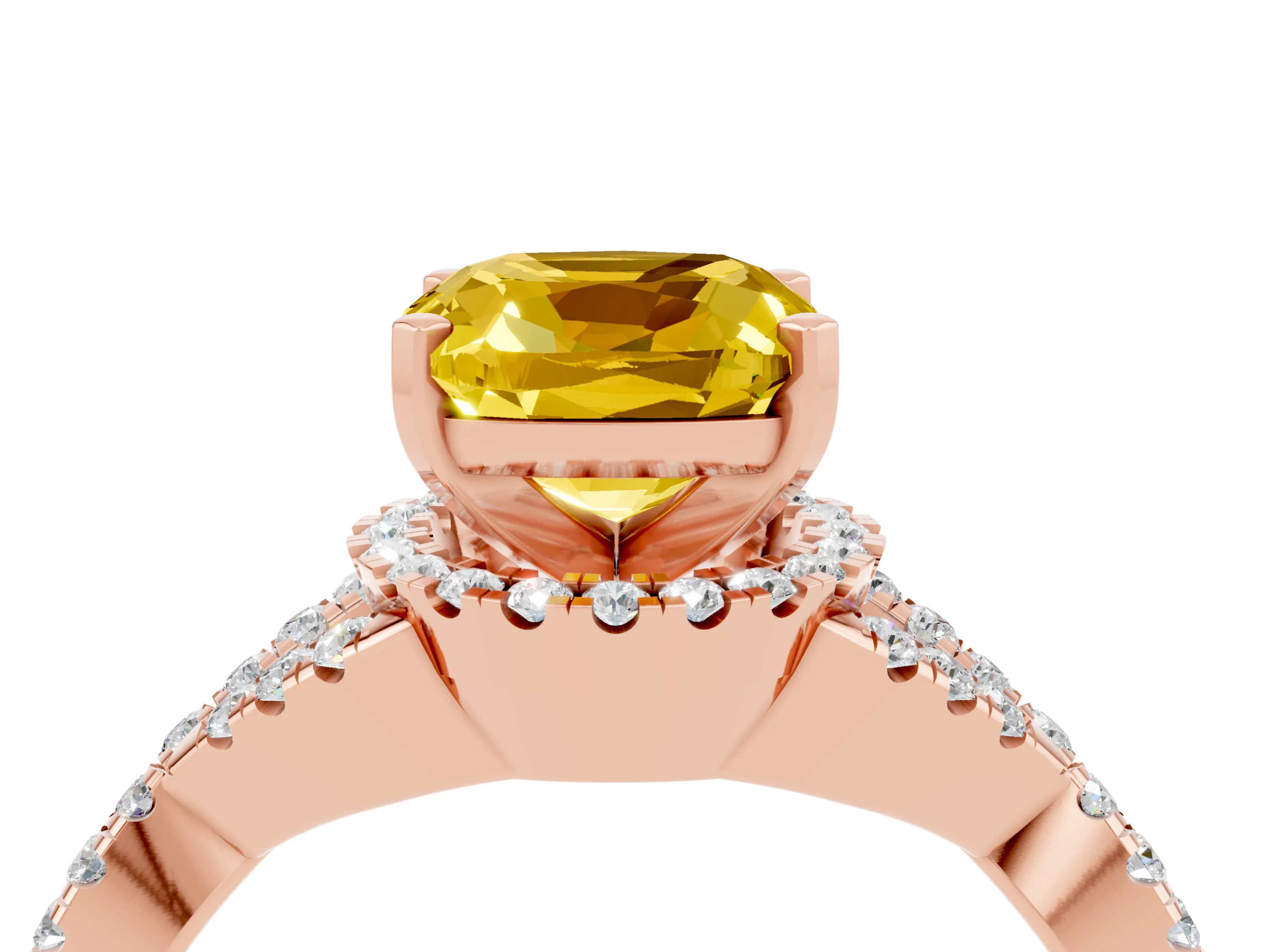 Rose gold Cushion Cut Yellow Sapphire Halo Twist Band Solitaire Prong Setting Ring_28