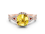 Rose gold Cushion Cut Yellow Sapphire  Halo Twist Band Solitaire Prong Setting Ring_42