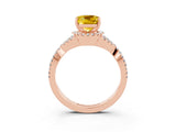 Rose gold Cushion Cut Yellow Sapphire  Halo Twist Band Solitaire Prong Setting Ring_45