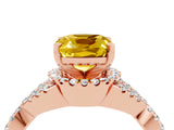 Rose gold Cushion Cut Yellow Sapphire  Halo Twist Band Solitaire Prong Setting Ring_46