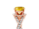 Rose gold Cushion Cut Yellow Sapphire  Halo Twist Band Solitaire Prong Setting Ring_47