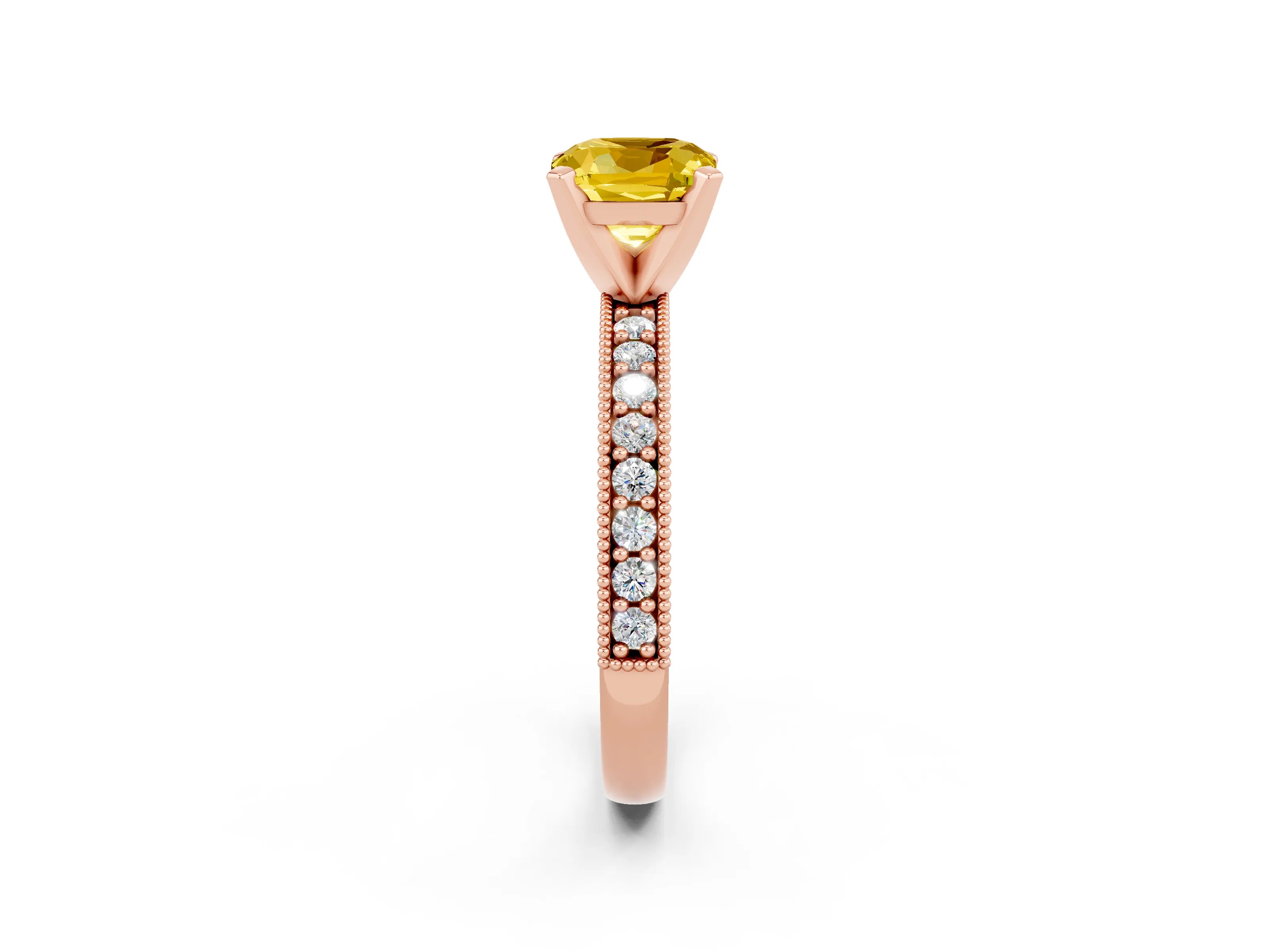 Rose gold Cushion Cut Yellow Sapphire Milgrain Pavé Engagement Ring with Four-Prong Setting_38