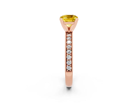 Rose gold Cushion Cut Yellow Sapphire Milgrain Pavé Engagement Ring with Four-Prong Setting_38