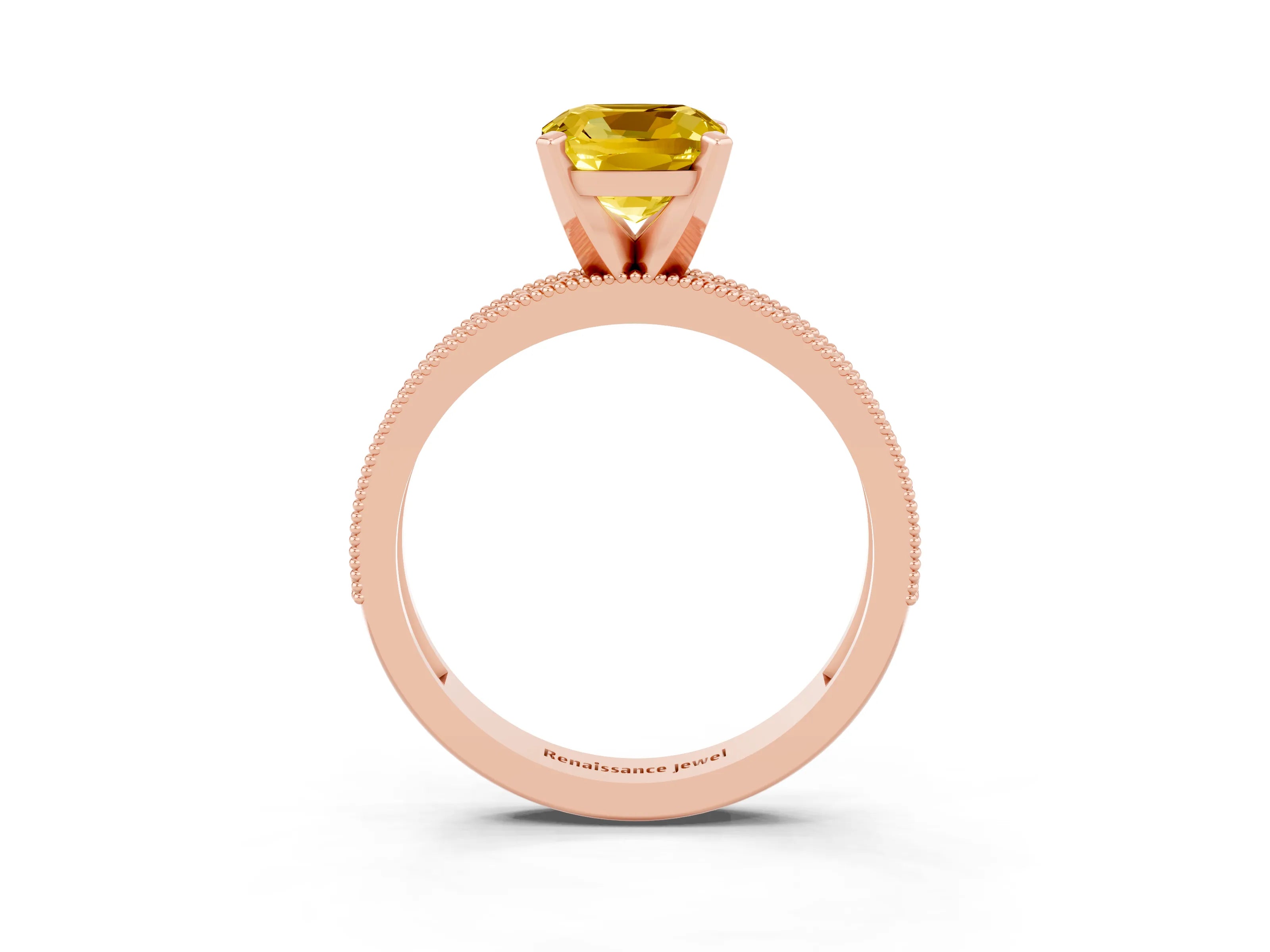 Rose gold Cushion Cut Yellow Sapphire Milgrain Pavé Engagement Ring with Four-Prong Setting_39