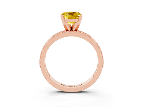 Rose gold Cushion Cut Yellow Sapphire Milgrain Pavé Engagement Ring with Four-Prong Setting_39
