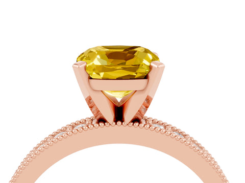 Rose gold Cushion Cut Yellow Sapphire Milgrain Pavé Engagement Ring with Four-Prong Setting_40