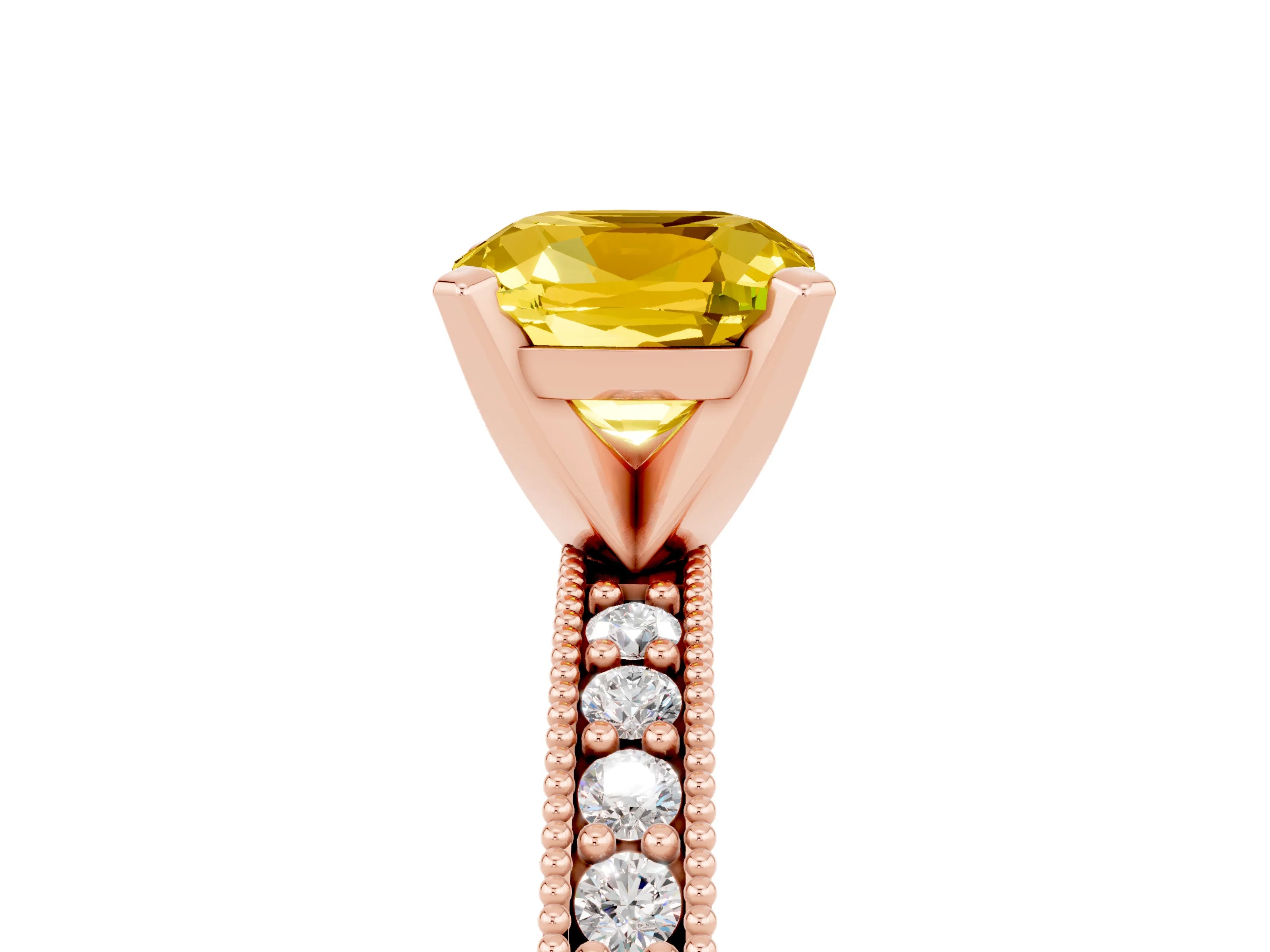 Rose gold Cushion Cut Yellow Sapphire Milgrain Pavé Engagement Ring with Four-Prong Setting_41