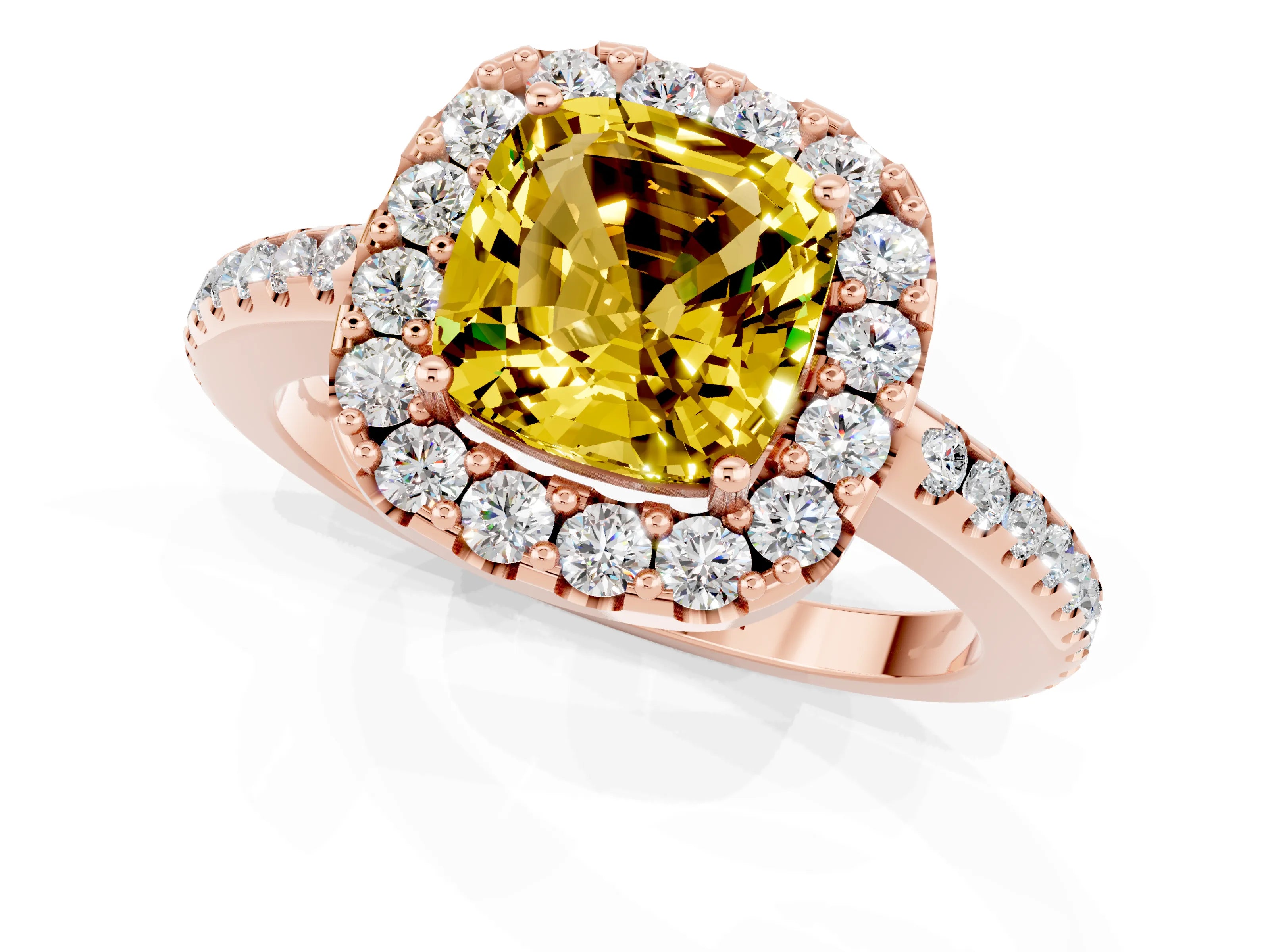 Rose gold Cushion Cut Yellow Sapphire Pavé Halo Ring with Four-Prong Setting_13