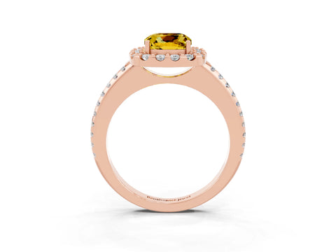Rose gold Cushion Cut Yellow Sapphire Pavé Halo Ring with Four-Prong Setting_15