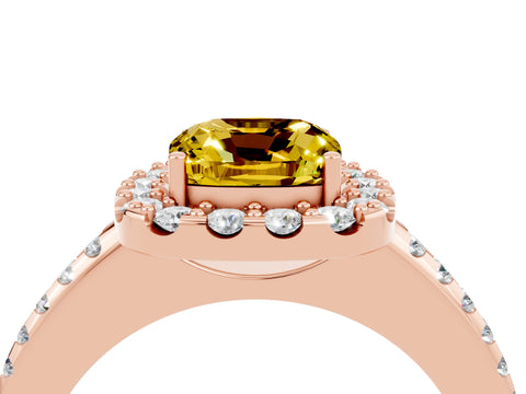 Rose gold Cushion Cut Yellow Sapphire Pavé Halo Ring with Four-Prong Setting_16