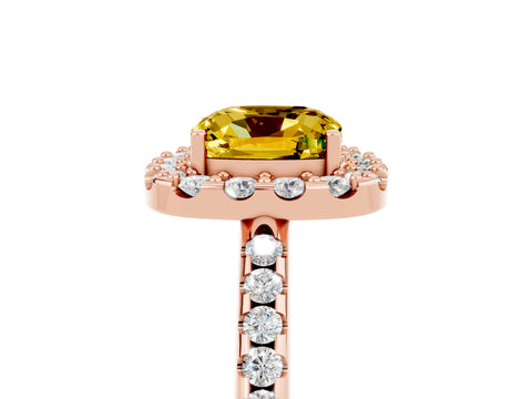 Rose gold Cushion Cut Yellow Sapphire Pavé Halo Ring with Four-Prong Setting_17