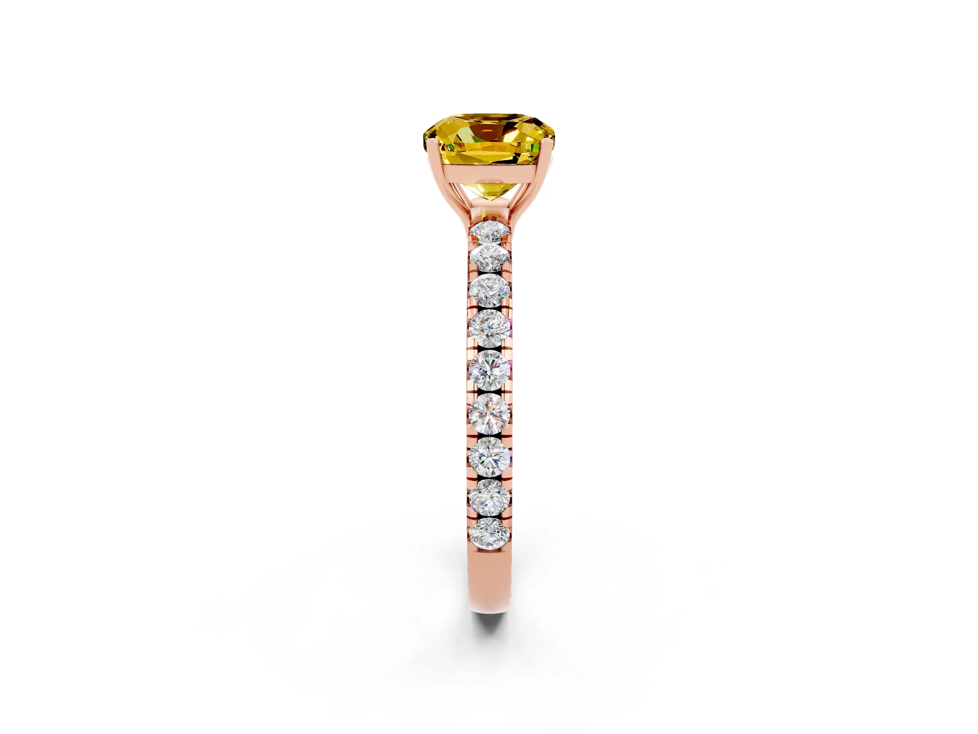 Rose gold Cushion Cut Yellow Sapphire Pavé Solitaire Engagement Ring with Four-Prong Setting_14