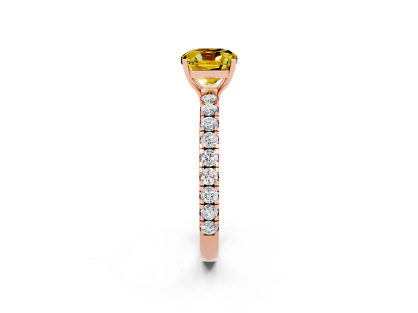 Rose gold Cushion Cut Yellow Sapphire Pavé Solitaire Engagement Ring with Four-Prong Setting