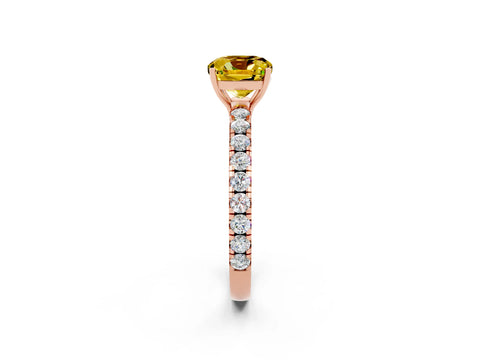 Rose gold Cushion Cut Yellow Sapphire Pavé Solitaire Engagement Ring with Four-Prong Setting_14