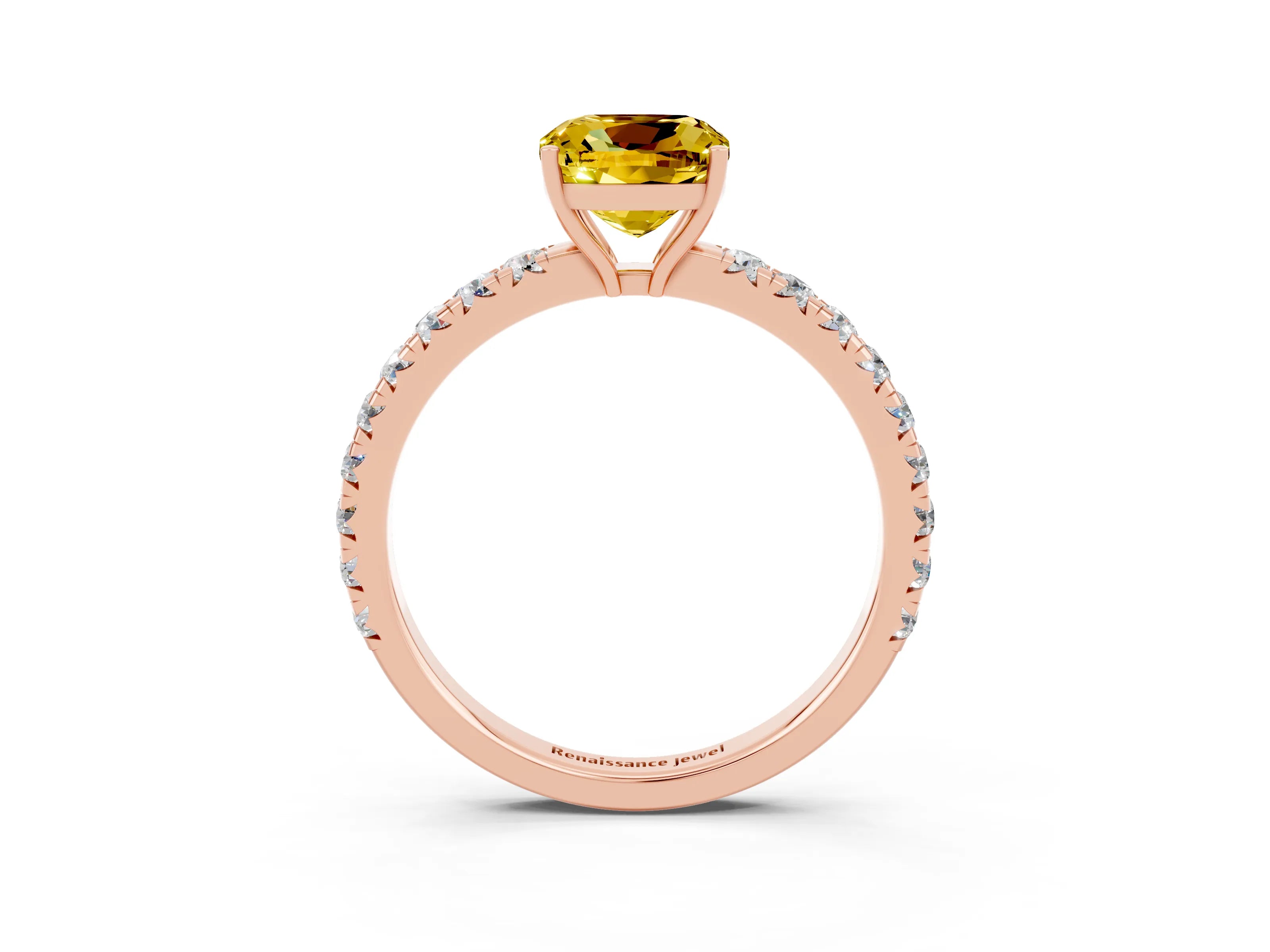 Rose gold Cushion Cut Yellow Sapphire Pavé Solitaire Engagement Ring with Four-Prong Setting_15