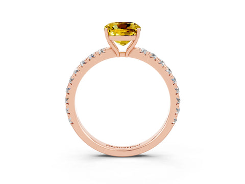 Rose gold Cushion Cut Yellow Sapphire Pavé Solitaire Engagement Ring with Four-Prong Setting_15