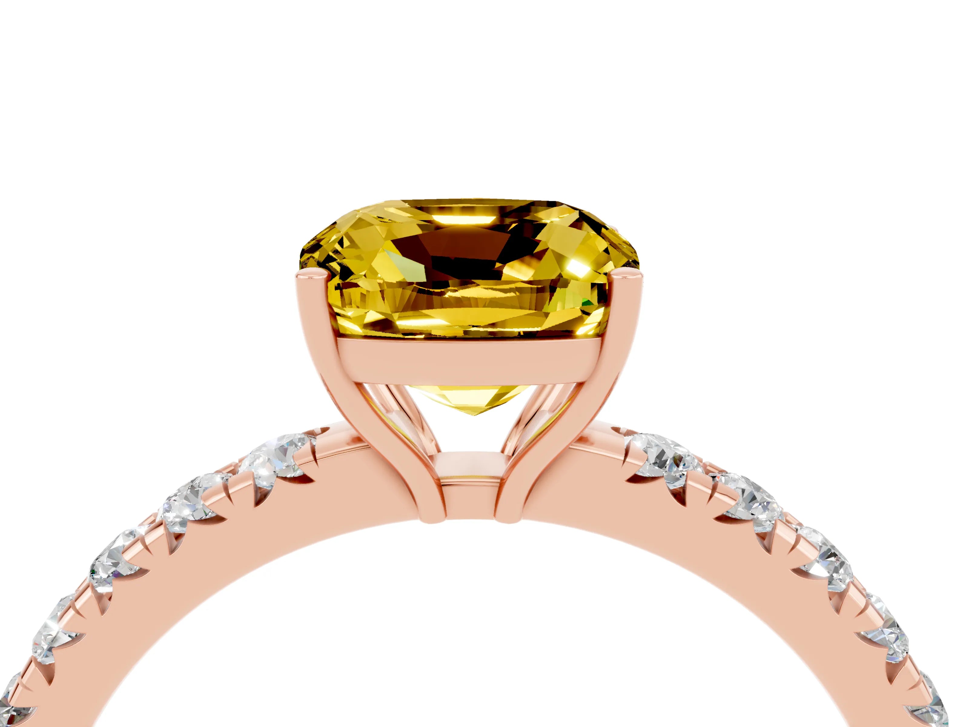 Rose gold Cushion Cut Yellow Sapphire Pavé Solitaire Engagement Ring with Four-Prong Setting_16