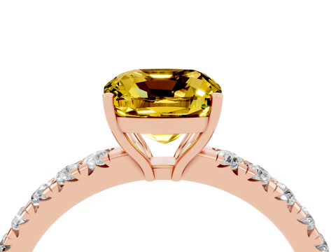 Rose gold Cushion Cut Yellow Sapphire Pavé Solitaire Engagement Ring with Four-Prong Setting_16