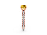 Rose gold Cushion Cut Yellow Sapphire Pavé Solitaire Ring with Round Band and Prong Setting_14