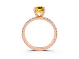Rose gold Cushion Cut Yellow Sapphire Pavé Solitaire Ring with Round Band and Prong Setting_15
