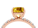 Rose gold Cushion Cut Yellow Sapphire Pavé Solitaire Ring with Round Band and Prong Setting_16