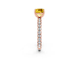 Rose gold Cushion Cut Yellow Sapphire Pavé Solitaire Ring with Round Band and Prong Setting_26