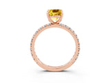Rose gold Cushion Cut Yellow Sapphire Pavé Solitaire Ring with Round Band and Prong Setting_27