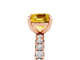 Rose gold Cushion Cut Yellow Sapphire Pavé Solitaire Ring with Round Band and Prong Setting_29