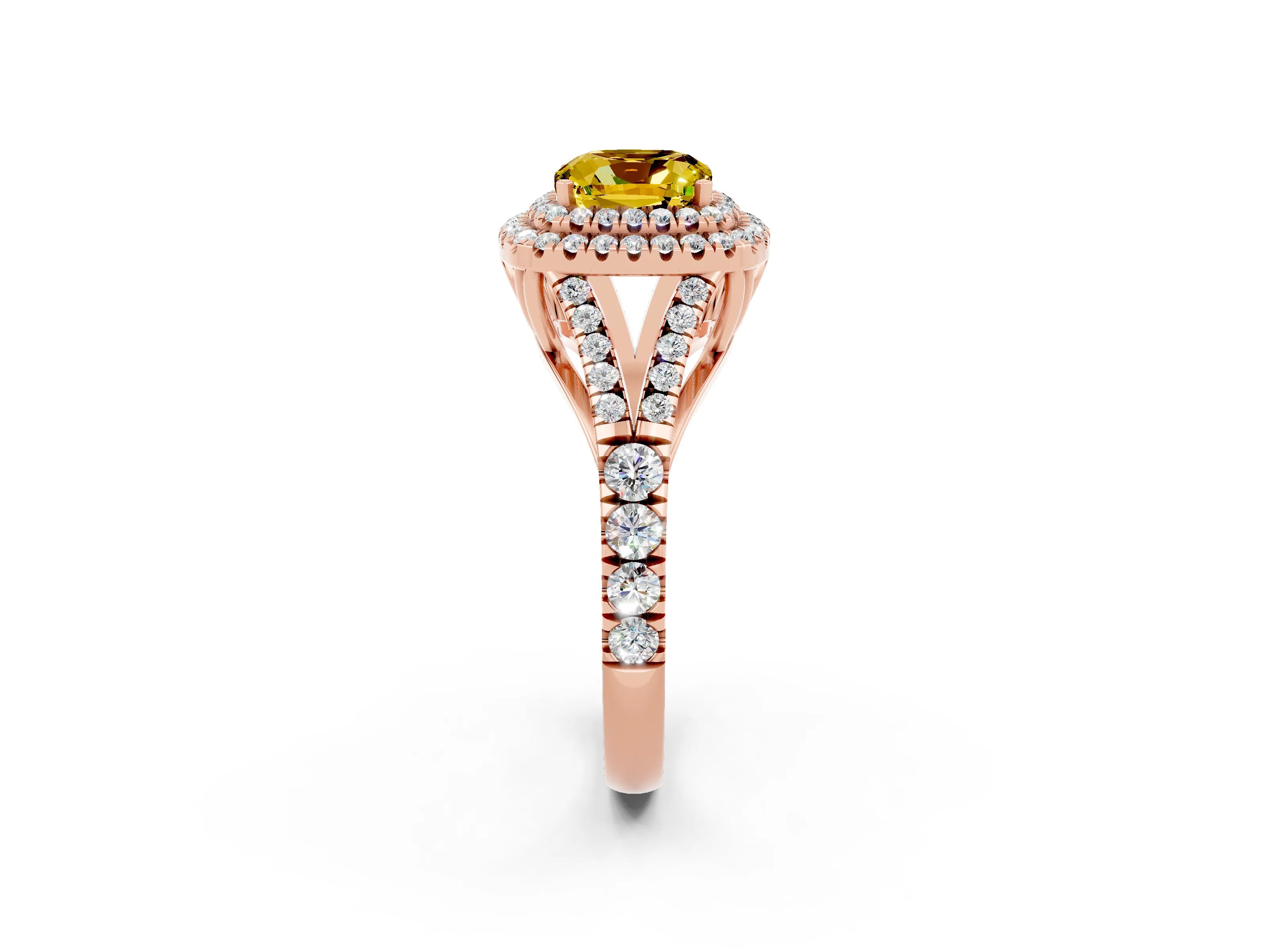Rose gold Cushion Cut Yellow Sapphire Pavé Split Shank Double Halo Engagement Ring_2