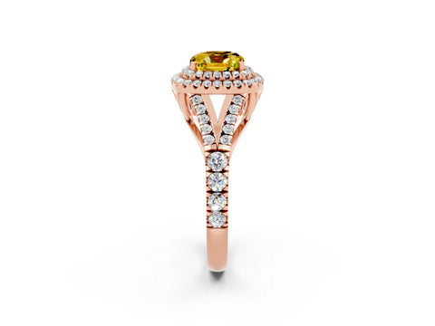 Rose gold Cushion Cut Yellow Sapphire Pavé Split Shank Double Halo Engagement Ring_2