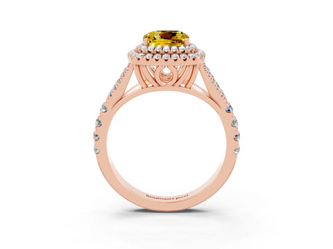Rose gold Cushion Cut Yellow Sapphire Pavé Split Shank Double Halo Engagement Ring_3