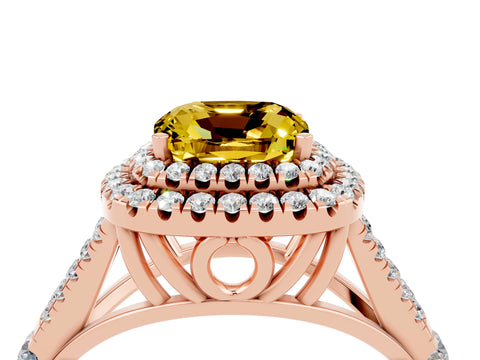 Rose gold Cushion Cut Yellow Sapphire Pavé Split Shank Double Halo Engagement Ring_4