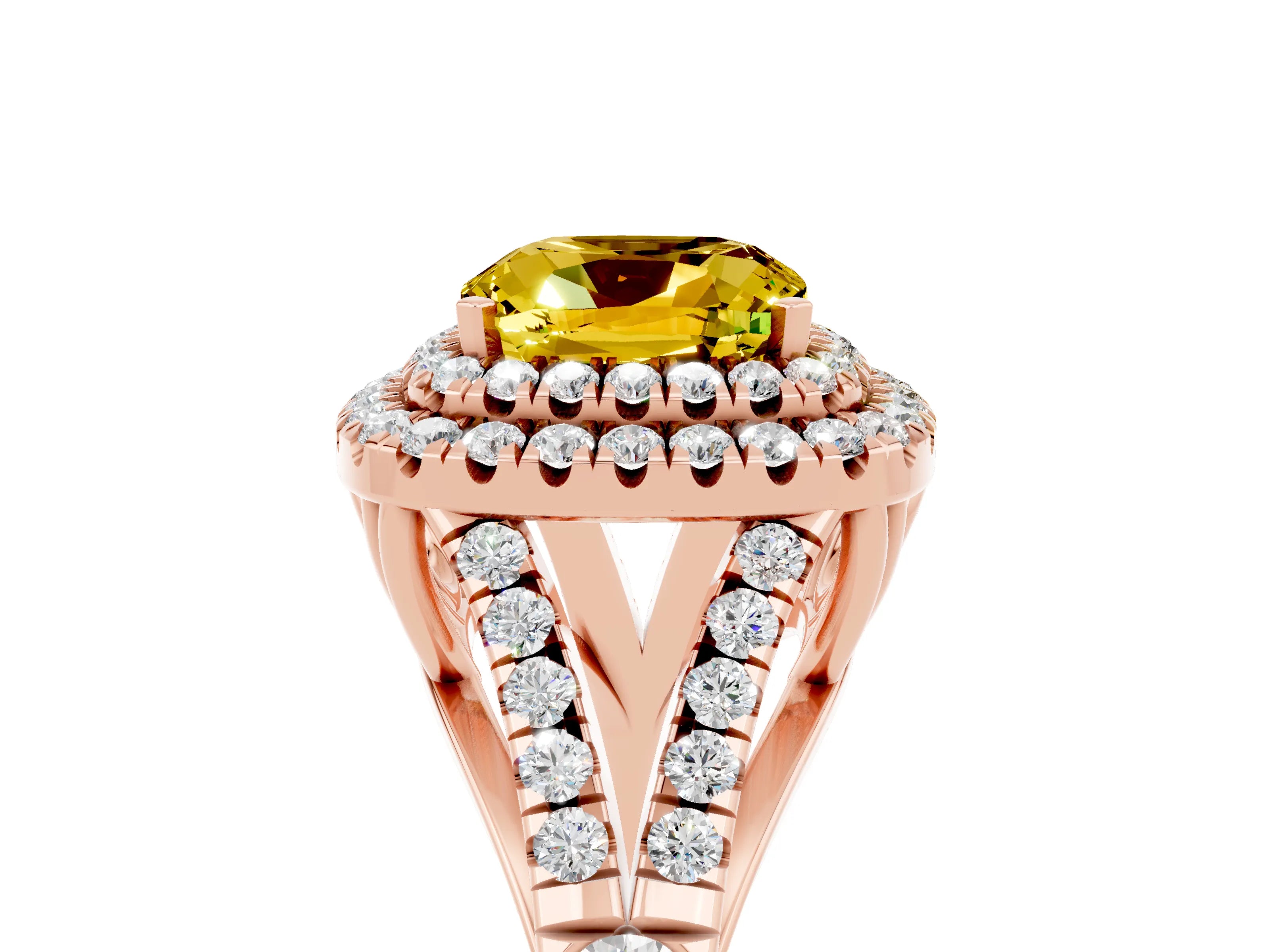 Rose gold Cushion Cut Yellow Sapphire Pavé Split Shank Double Halo Engagement Ring_5
