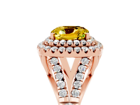 Rose gold Cushion Cut Yellow Sapphire Pavé Split Shank Double Halo Engagement Ring_5