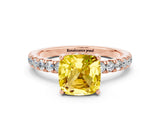 Rose gold Cushion Cut Yellow Sapphire Pave Band Solitaire Ring with Four-Prong Setting_12