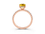 Rose gold Cushion Cut Yellow Sapphire Pave Band Solitaire Ring with Four-Prong Setting_15